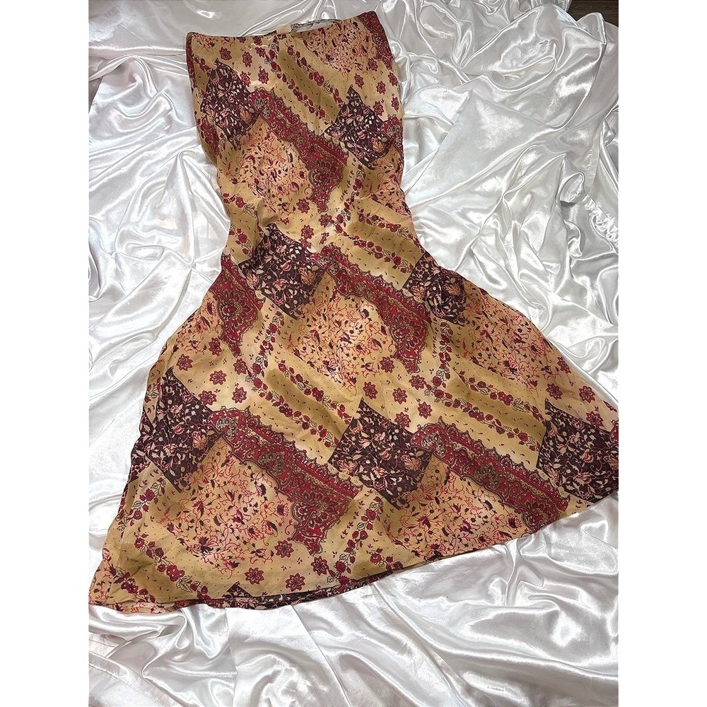 y2k Lapis Midi Skirt Tan Red Excellent Patchwork Paisley Floral Bohemian